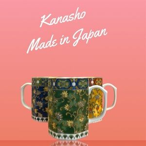 Vintage Kanesho set of 3 octagon mugs with gold trim from Japan
